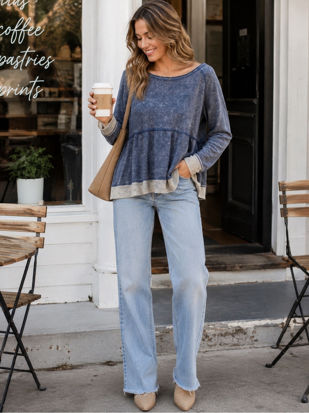 Free People We The Free Blue Peplum Cropped Sweatshirt Sz M Raw Hem